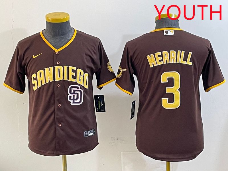 Youth San Diego Padres #3 Merrill Brown Game 2025 Nike MLB Jersey style 5->youth mlb jersey->Youth Jersey